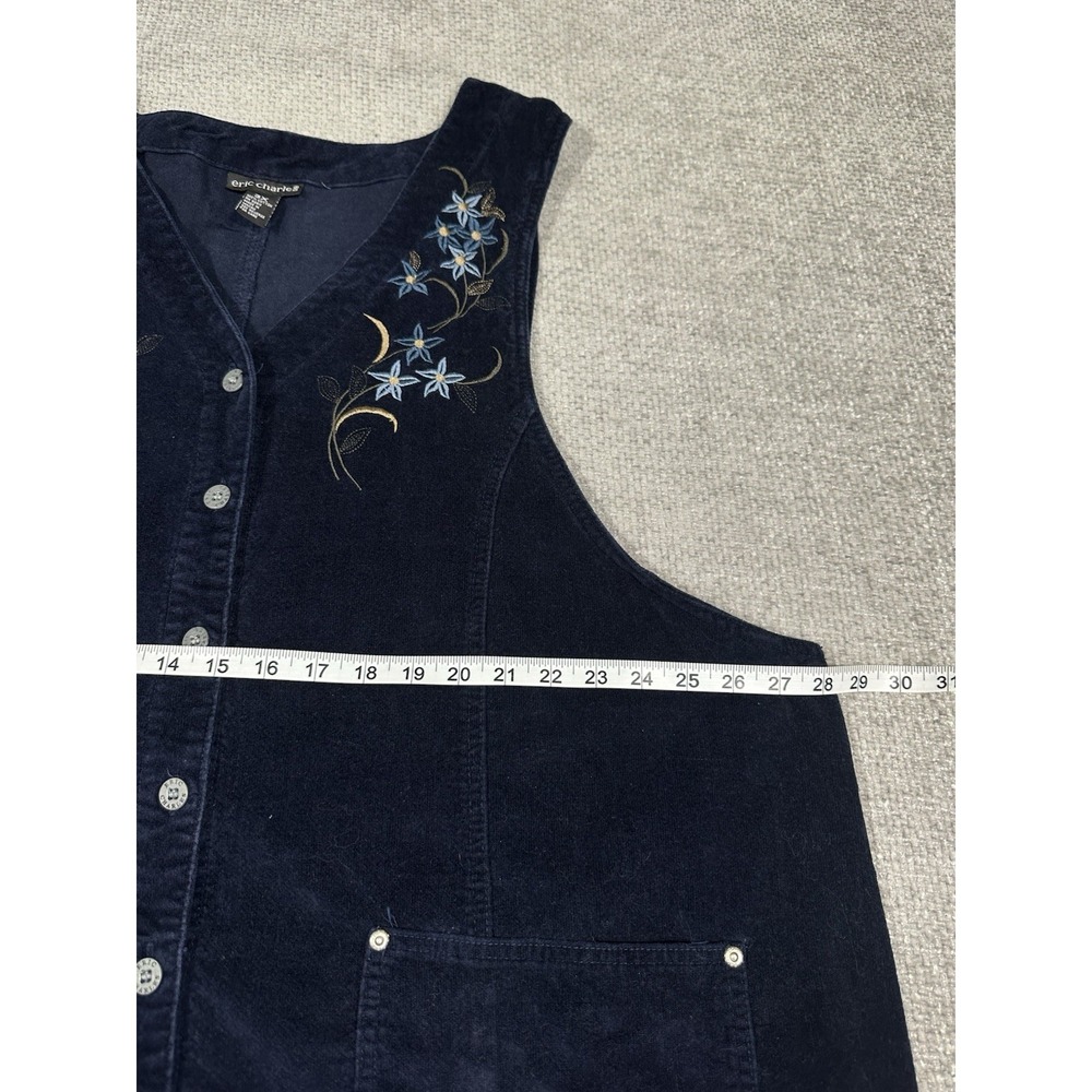Vtg Eric Charles Pinafore Dress Womens 3X Blue Corduroy Cottage Jumper 90s - Picture 4 of 10